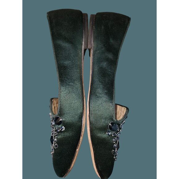 Tory Burch Green Satin Delphine T Logo Embellished Ballet Flats Size 8M - Picture 4 of 14